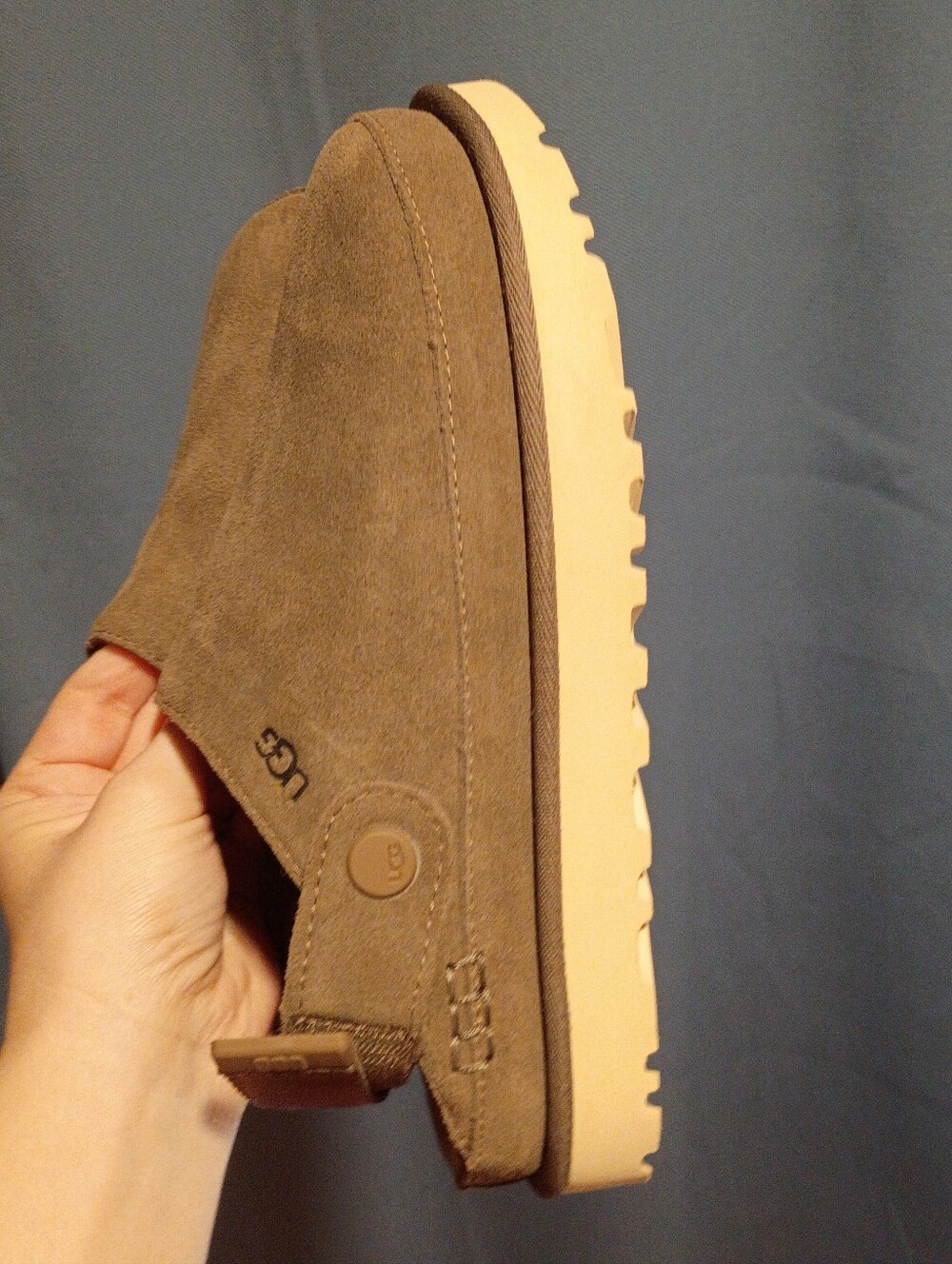 UGG Grey Brown Suede Goldenstar Slip-On Clogs - Picture 7 of 11